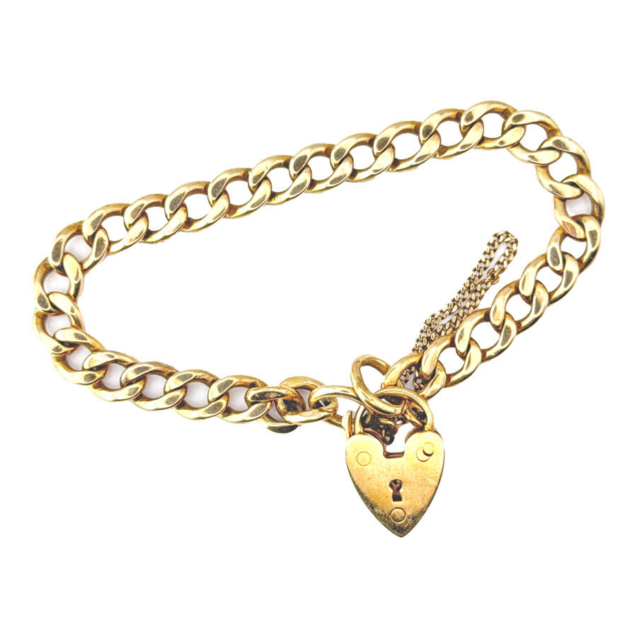 Victorian 9ct Gold Curb Chain Bracelet and Heart Padlock Clasp