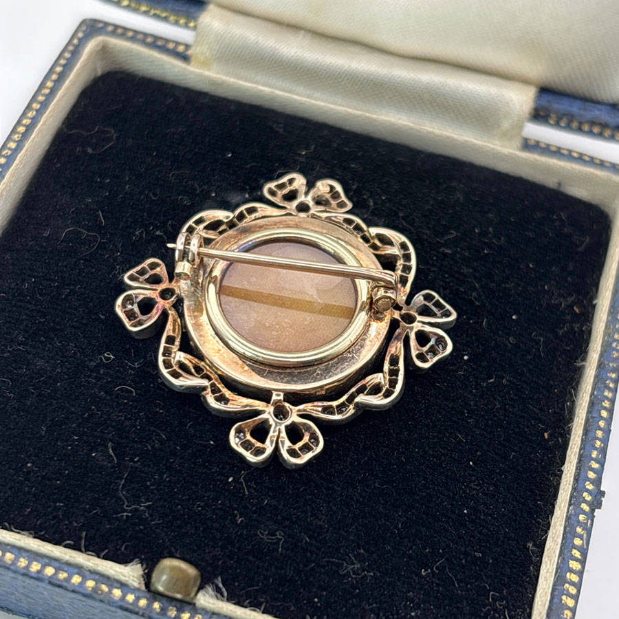 9ct Gold Victorian Remembrance Brooch Turquoise Guilloche Enamel and Diamonds