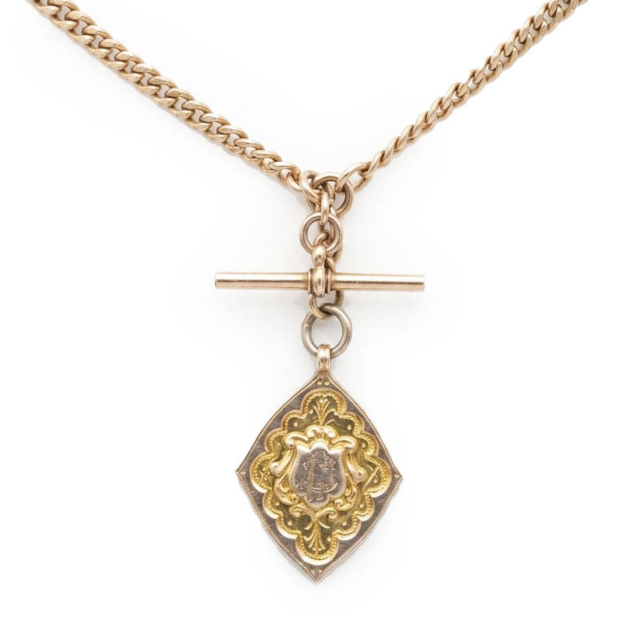 Victorian 9ct Rose Gold Fob Chain With TBar And Medallion