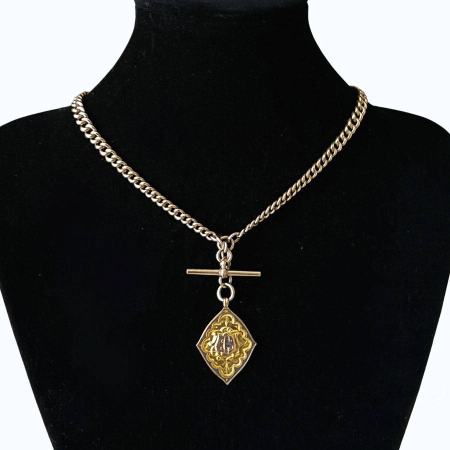 Victorian 9ct Rose Gold Fob Chain With TBar And Medallion