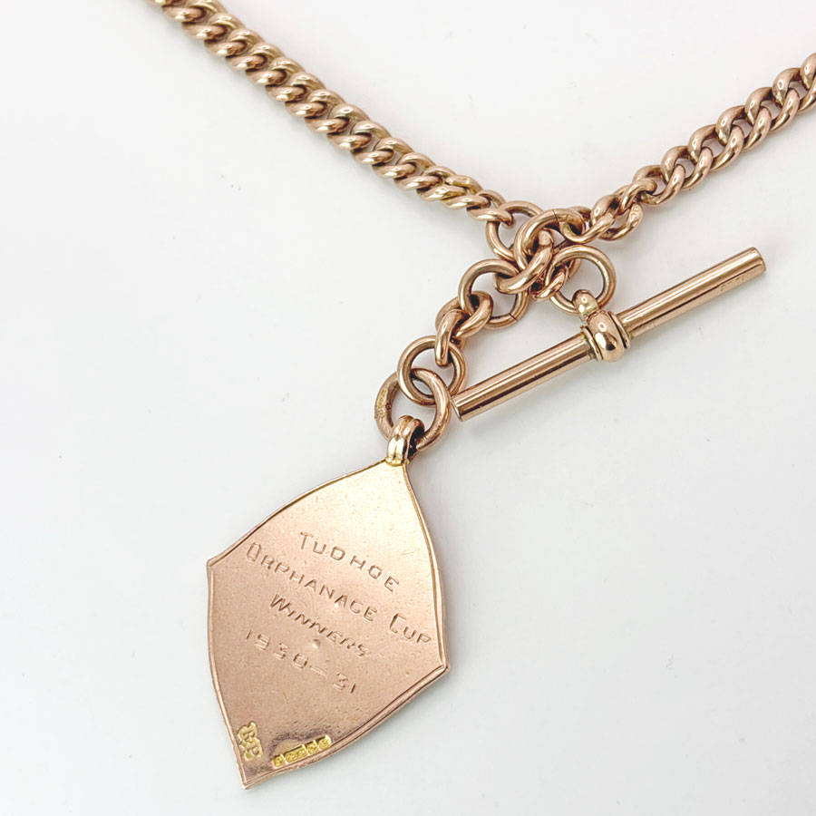 Victorian 9ct Rose Gold Fob Chain With TBar And Medallion
