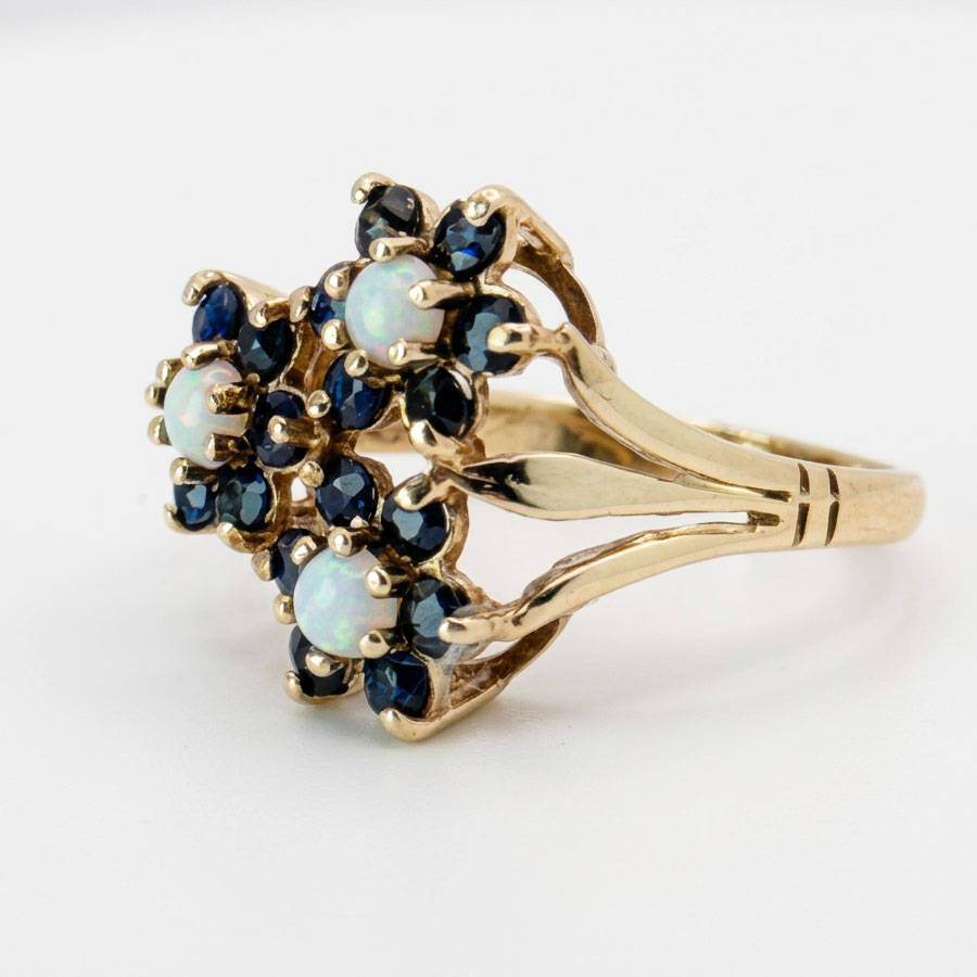 9ct Gold Opal and Sapphire Daisy Friendship Ring