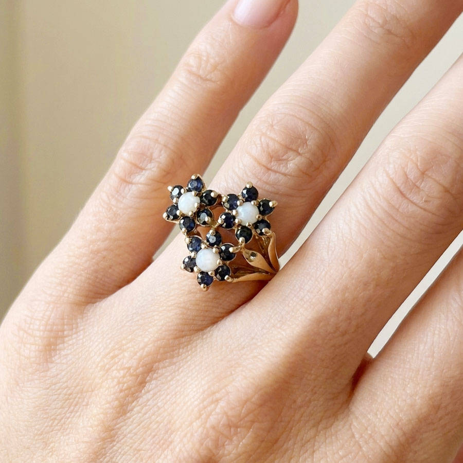 9ct Gold Opal and Sapphire Daisy Friendship Ring