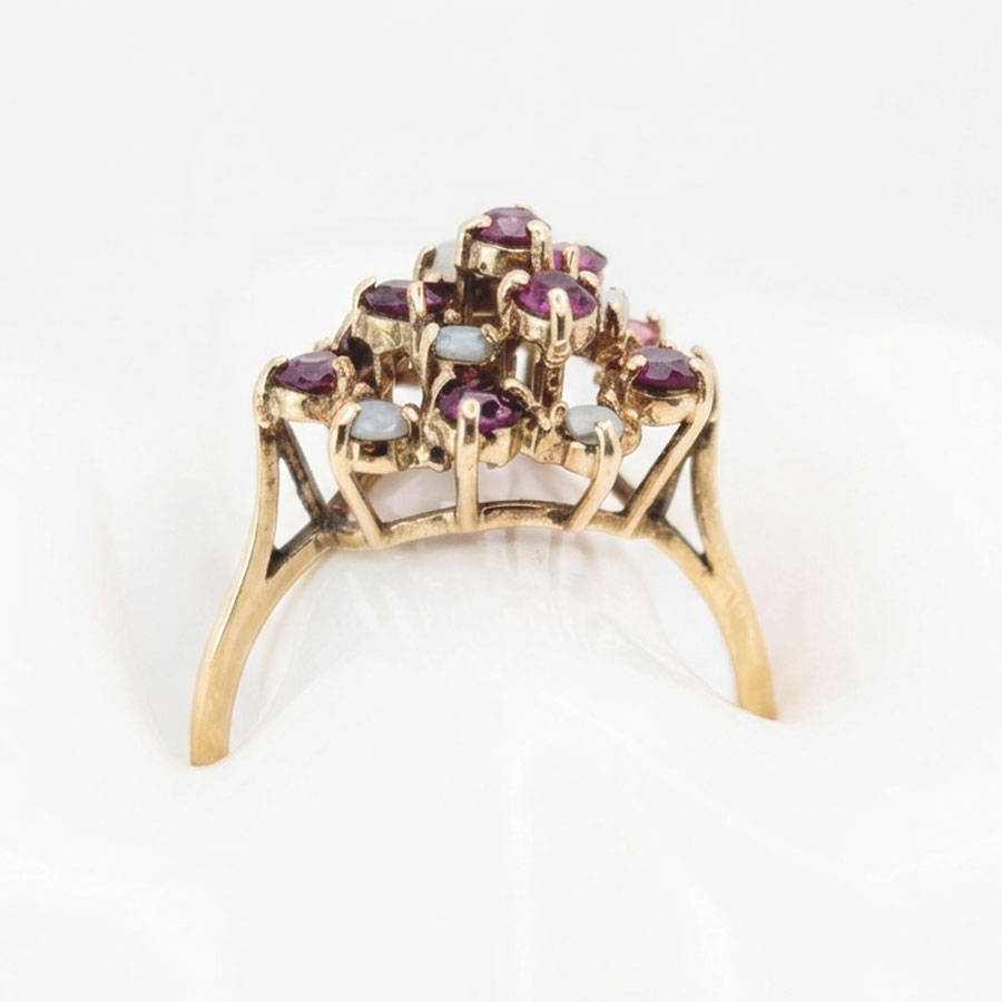 9ct Gold Ruby and Opal Cluster Ring