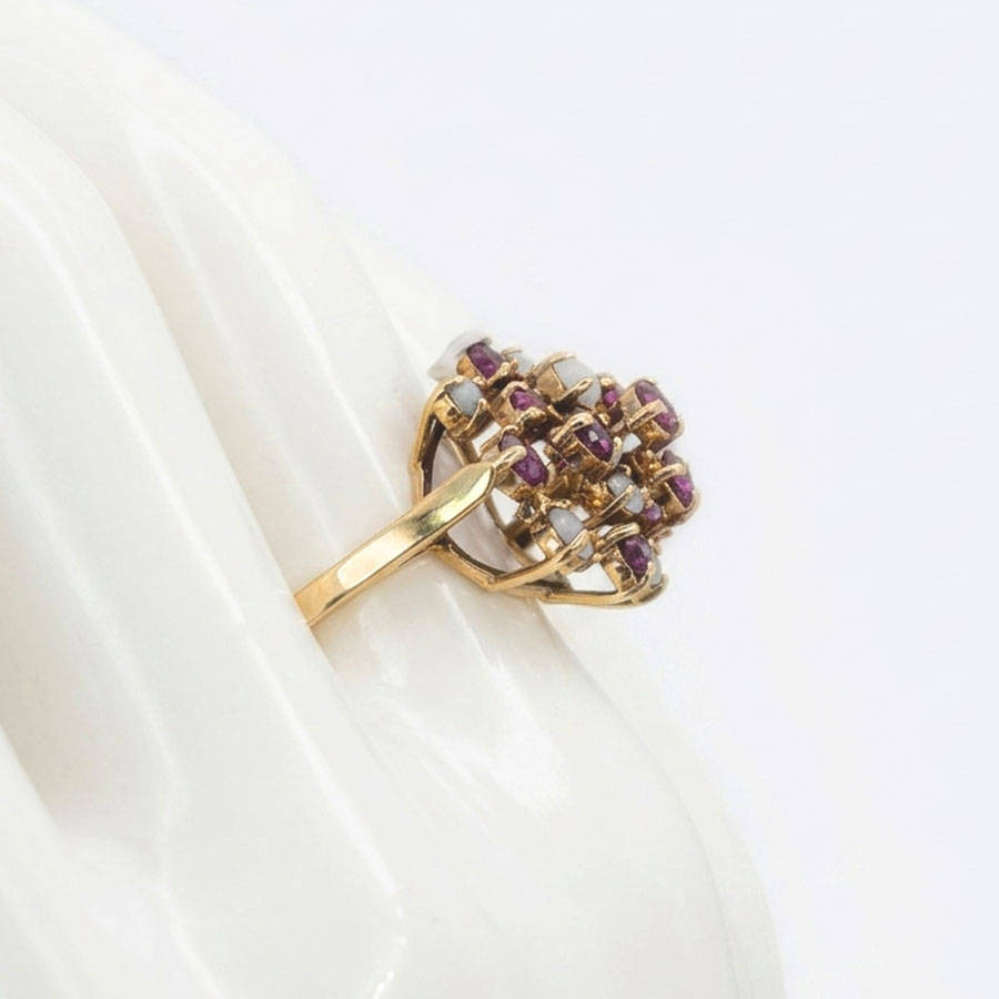 9ct Gold Ruby and Opal Cluster Ring