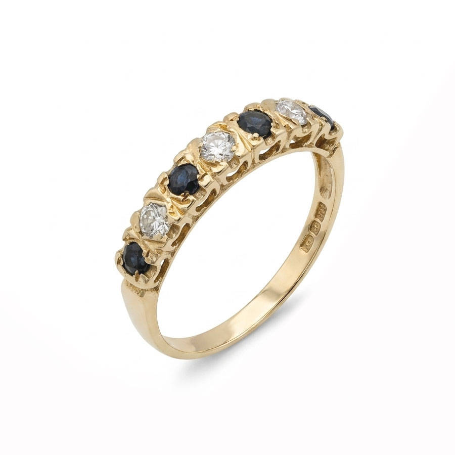 9ct Gold Sapphire & Diamond Half Eternity Ring