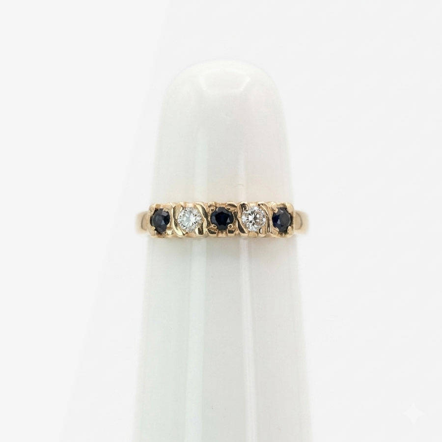 9ct Gold Sapphire & Diamond Half Eternity Ring