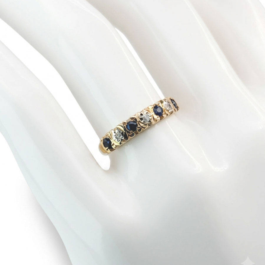 9ct Gold Sapphire & Diamond Half Eternity Ring