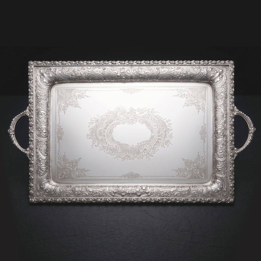 Victorian Hallmarked Silver Tea Tray Sheffield 1893 AH Thompson