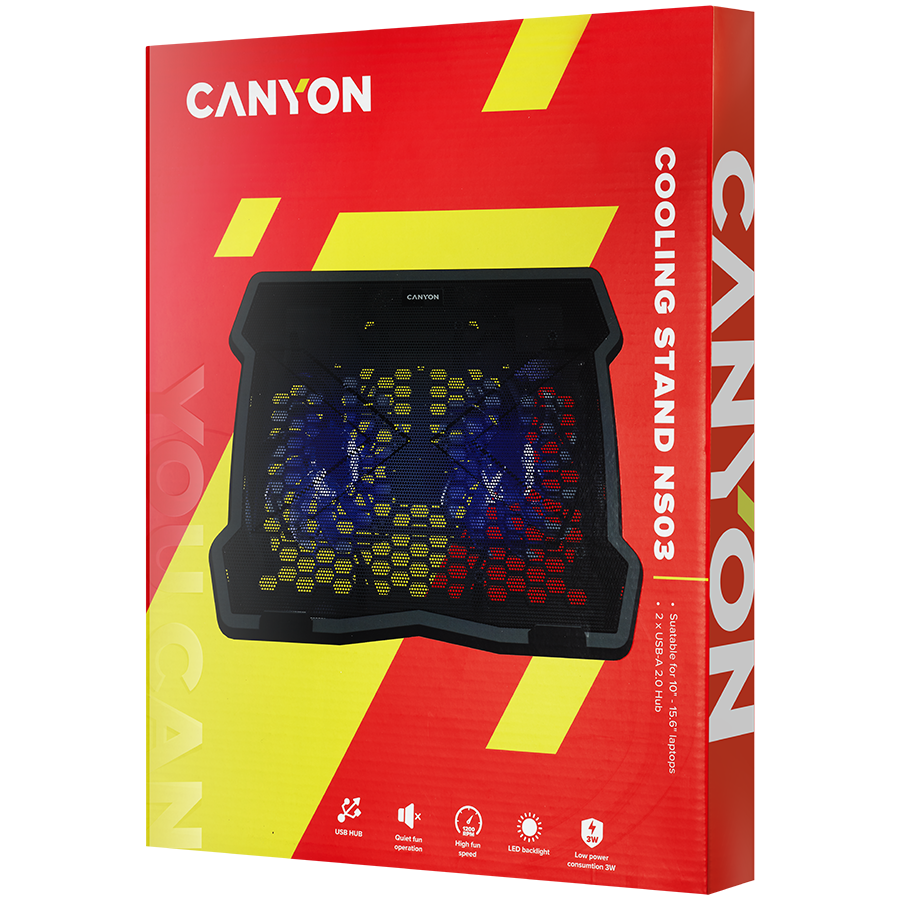 CANYON NS03, Cooling stand dual-fan with 2x2.0 USB hub, support up to 10-15.6 laptop, ABS plastic...