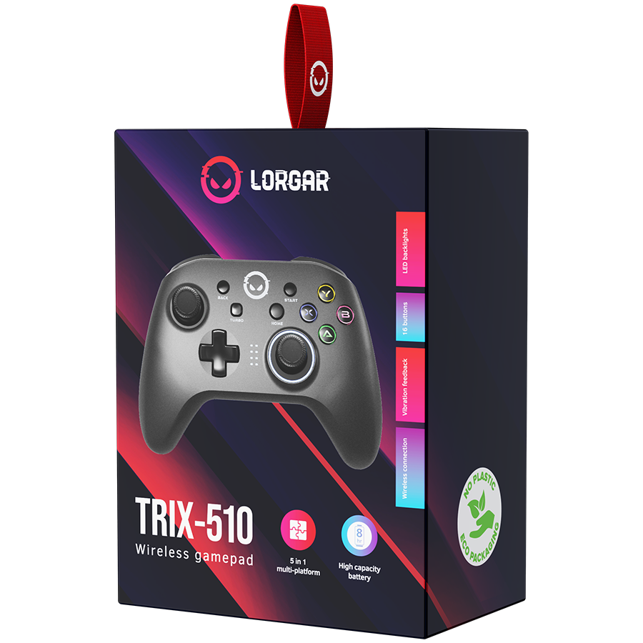LORGAR TRIX-510, Gaming controller, Black, BT5.0 Controller with built-in 600mah battery, 1M Type...