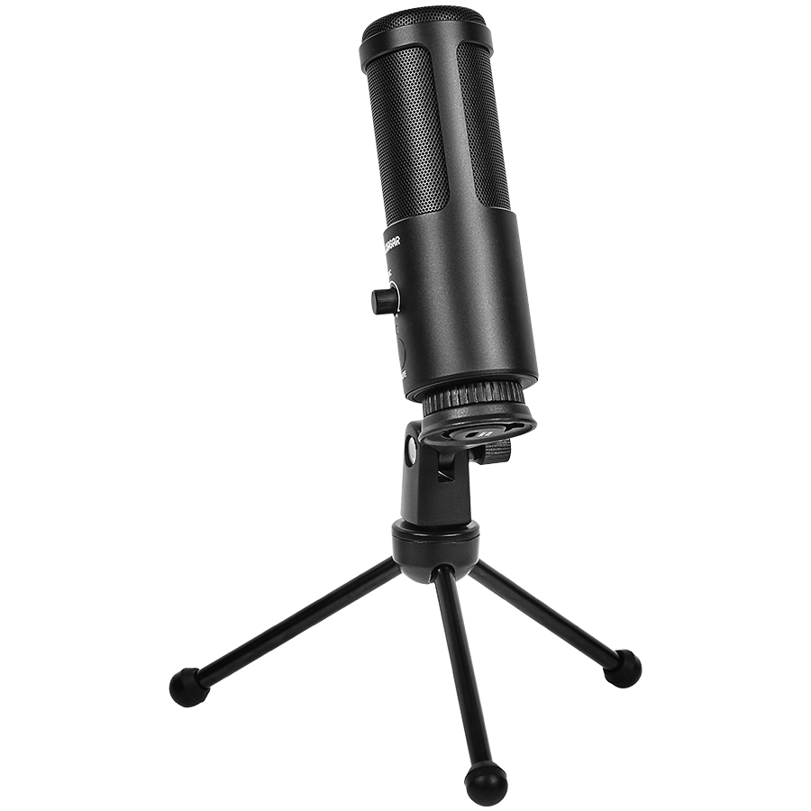 LORGAR Voicer 521, Gaming Microphone, Black, USB condenser mic with Volume Knob, 3.5MM headphonej...