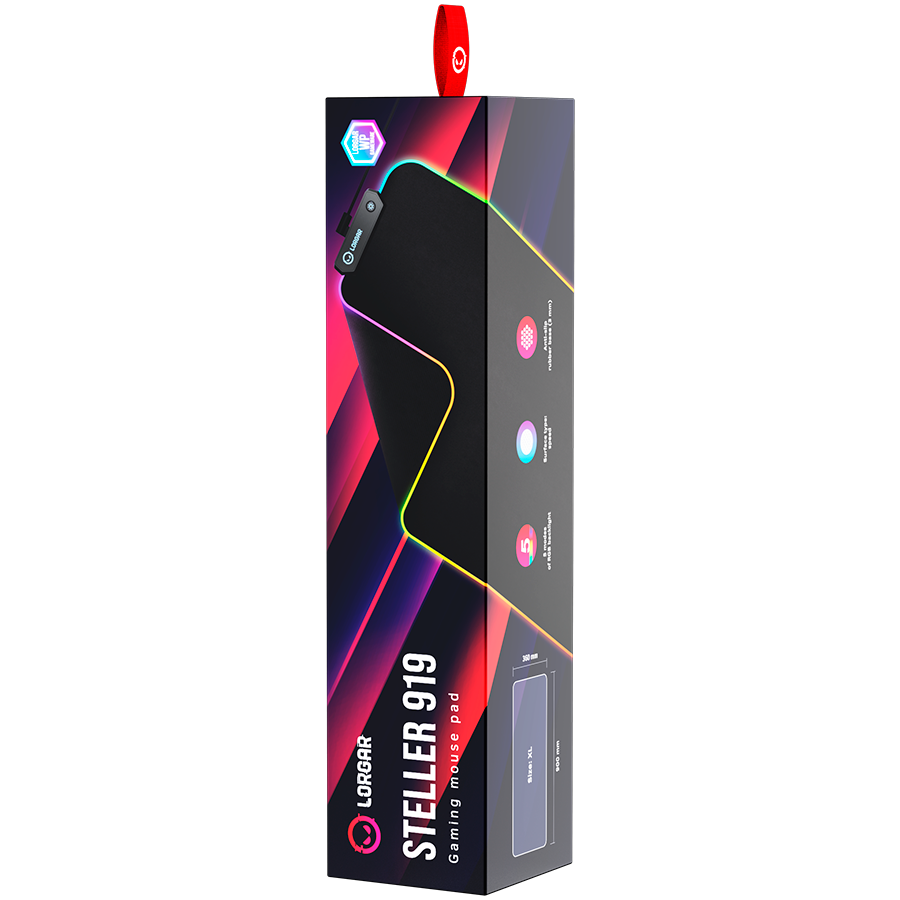 Lorgar Steller 919, Gaming mouse pad, High-speed surface, anti-slip rubber base, RGB backlight, U...
