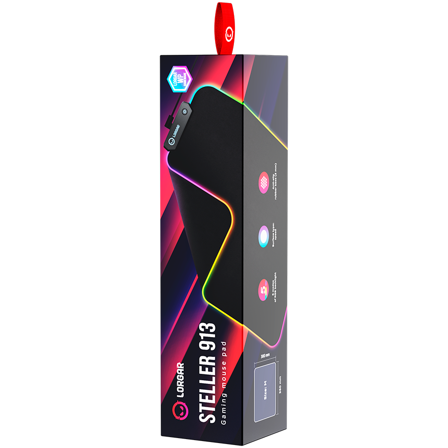 Lorgar Steller 913, Gaming mouse pad, High-speed surface, anti-slip rubber base, RGB backlight, U...