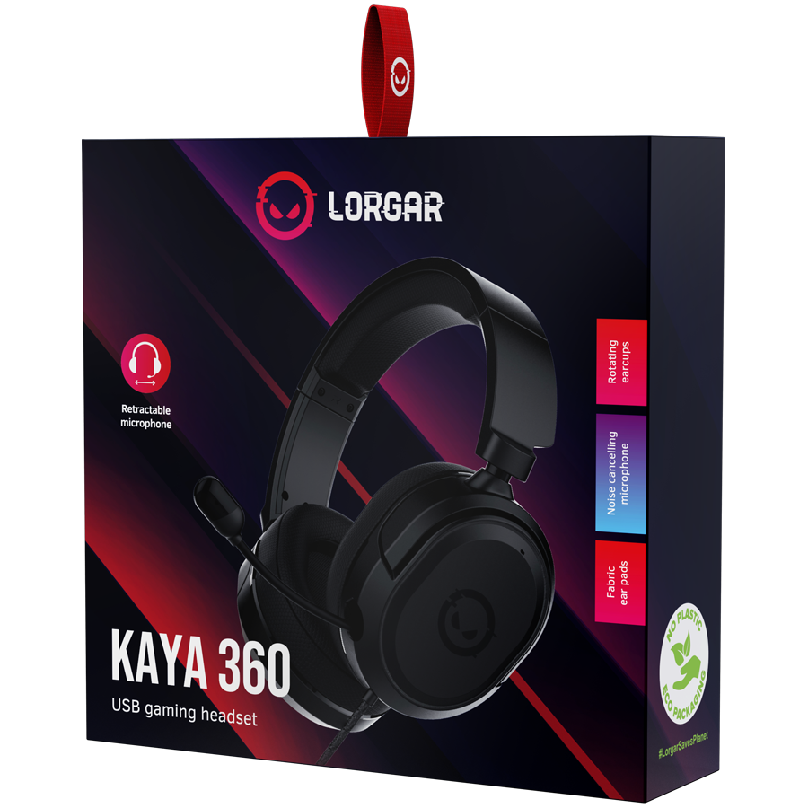LORGAR Kaya 360, USB Gaming headset with microphone, CM108B, Plug&Play, USB-A connection cable 2m...