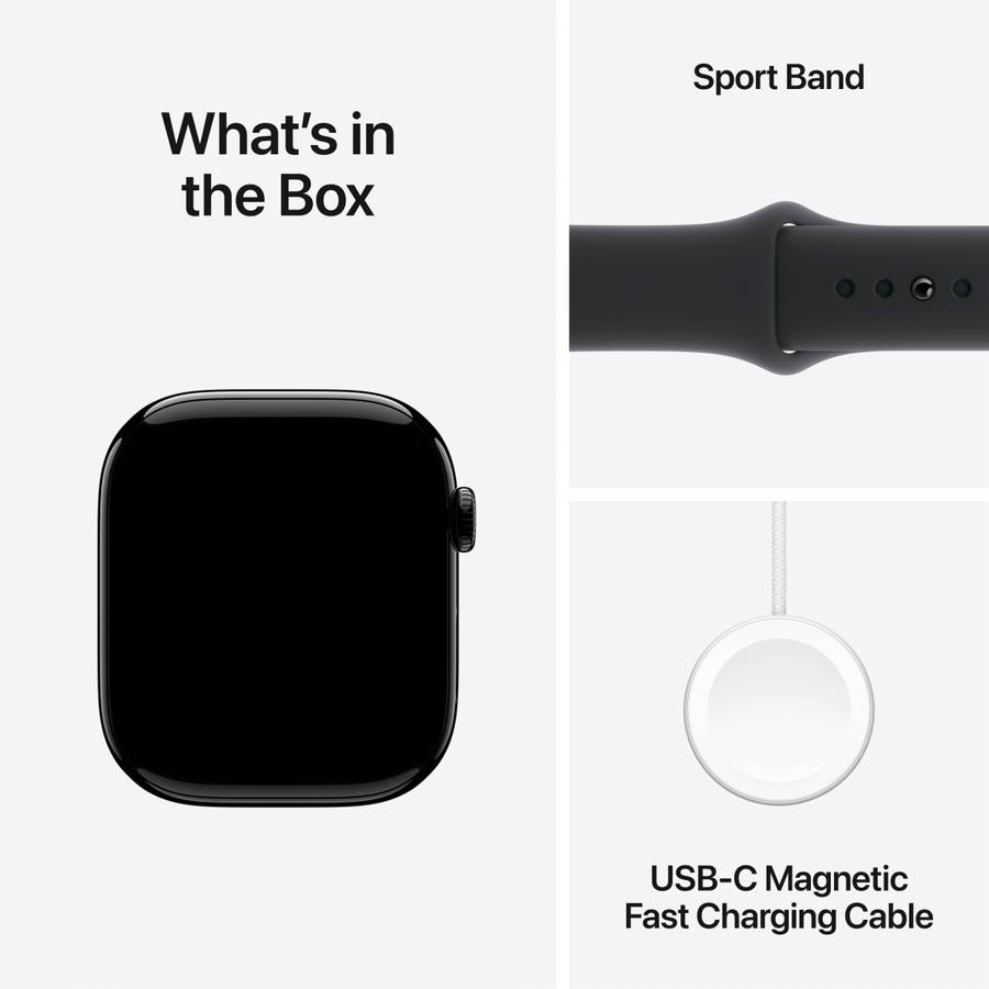 Apple Watch Series 10 GPS + Cellular 46mm Jet Black Aluminium Case with Black Sport Band - S/M,Mo...