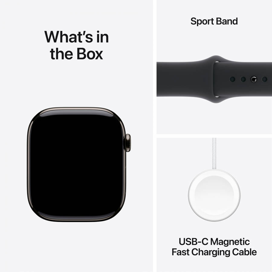 Apple Watch Series 10 GPS + Cellular 46mm Slate Titanium Case with Black Sport Band - M/L,Model A...