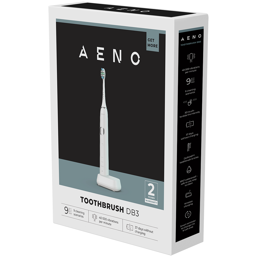 AENO Sonic Electric Toothbrush, DB3: White, 9 scenarios, with 3D touch, wireless charging, 46000r...