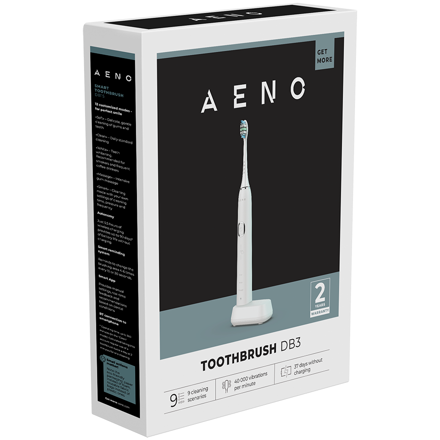 AENO Sonic Electric Toothbrush, DB3: White, 9 scenarios, with 3D touch, wireless charging, 46000r...