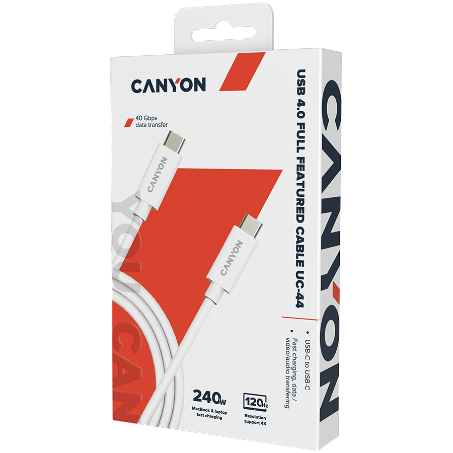 CANYON UC-44, cable, U4-CC-5A1M-E, USB4 TYPE-C to TYPE-C cable assembly 40G 1m 5A 240W(ERP) with ...