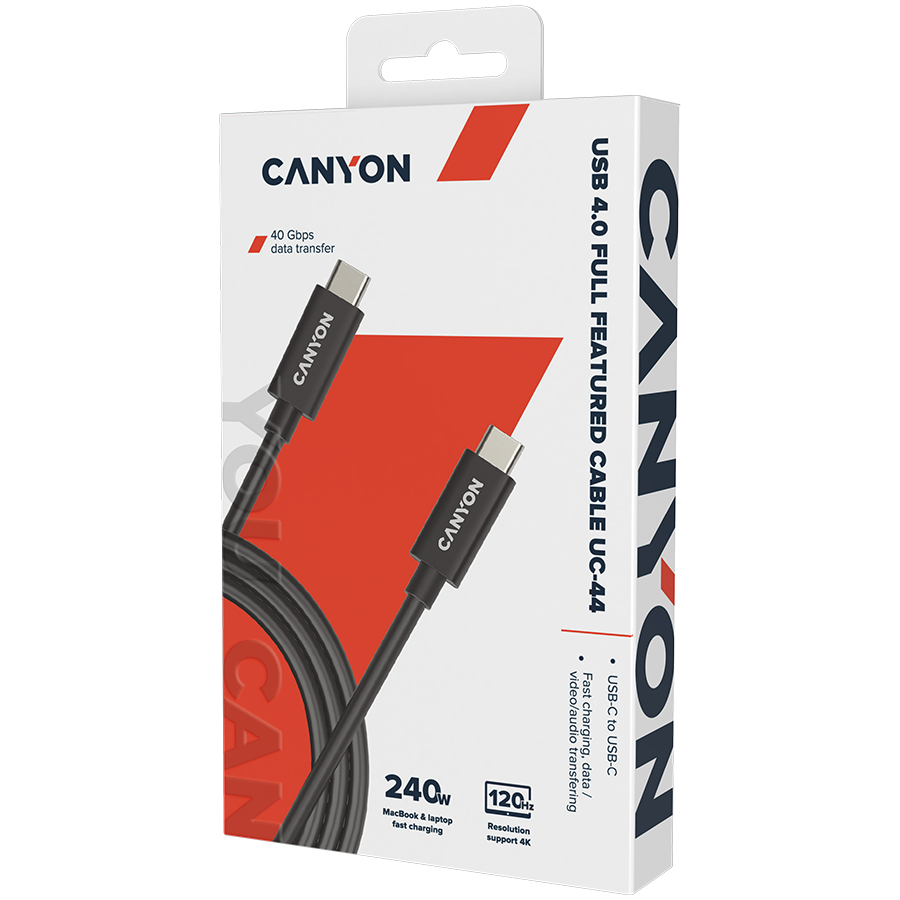 CANYON UC-44, cable, U4-CC-5A1M-E, USB4 TYPE-C to TYPE-C cable assembly 40G 1m 5A 240W(ERP) with ...