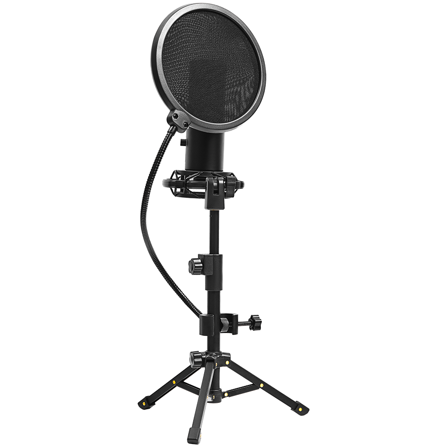 LORGAR Voicer 721, Gaming Microphone, Black, USB condenser microphone with tripod stand, pop filt...