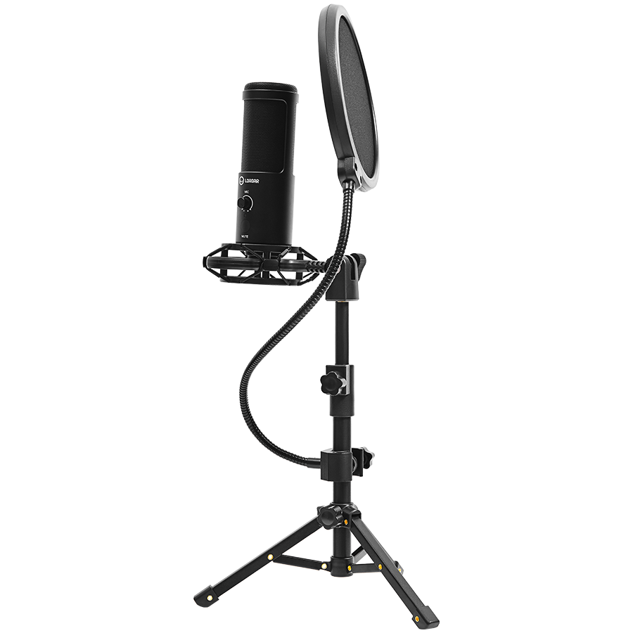 LORGAR Voicer 721, Gaming Microphone, Black, USB condenser microphone with tripod stand, pop filt...
