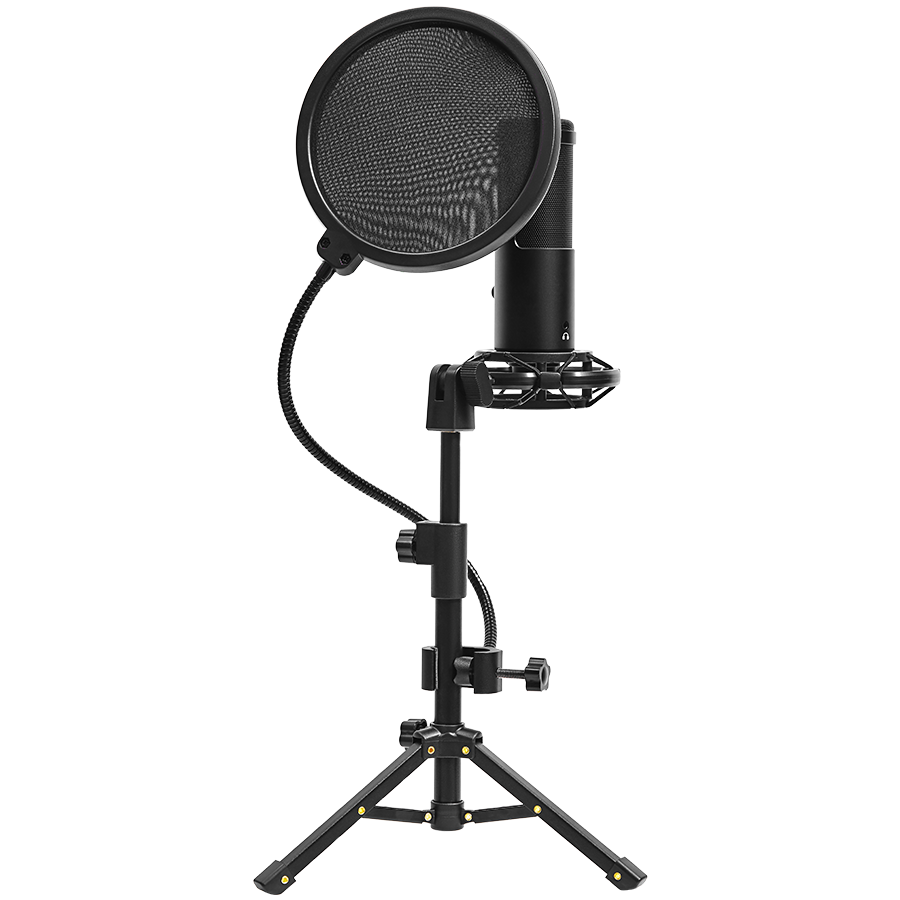 LORGAR Voicer 721, Gaming Microphone, Black, USB condenser microphone with tripod stand, pop filt...