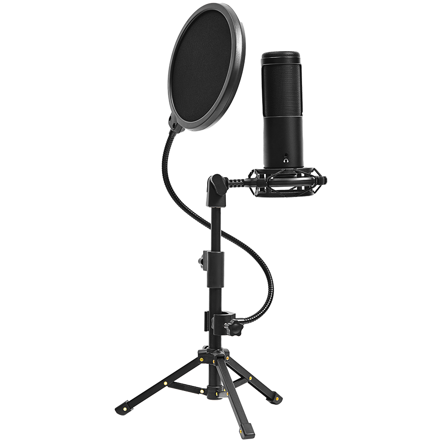 LORGAR Voicer 721, Gaming Microphone, Black, USB condenser microphone with tripod stand, pop filt...