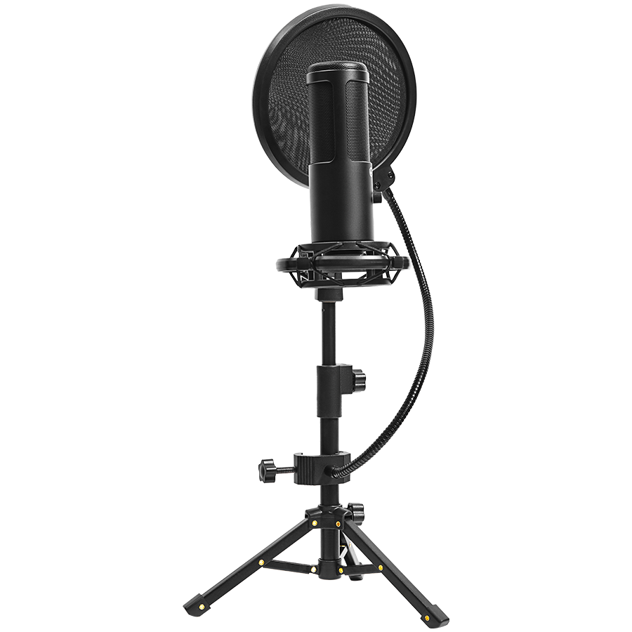 LORGAR Voicer 721, Gaming Microphone, Black, USB condenser microphone with tripod stand, pop filt...