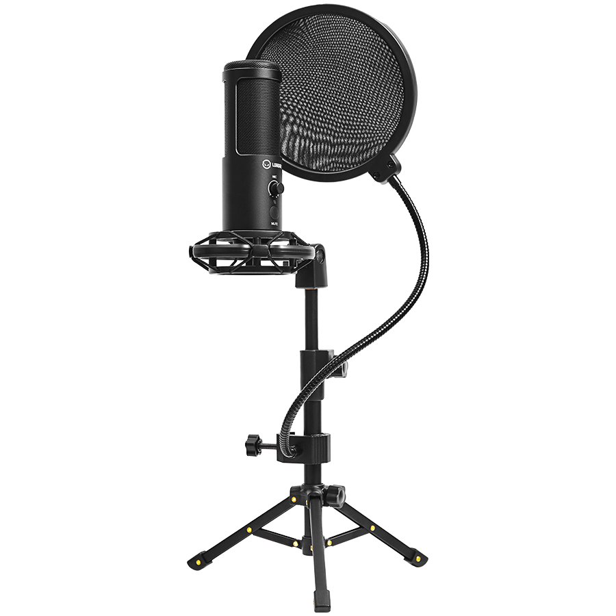 LORGAR Voicer 721, Gaming Microphone, Black, USB condenser microphone with tripod stand, pop filt...