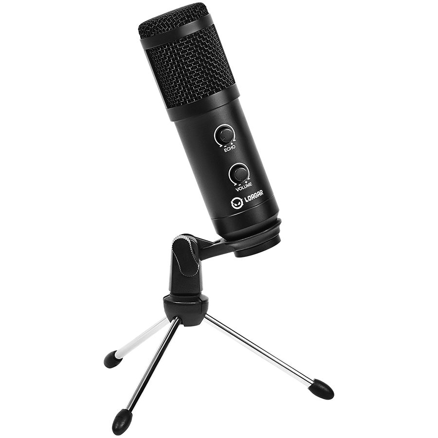 LORGAR Soner 313, Gaming Microphones, Black, USB condenser microphone with Volume Knob & Echo Kob...
