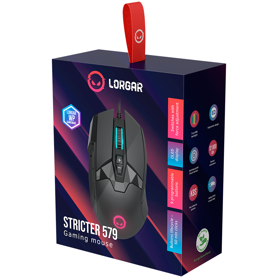 LORGAR Stricter 579, gaming mouse, 9 programmable buttons, Pixart PMW3336 sensor, DPI up to 12 00...