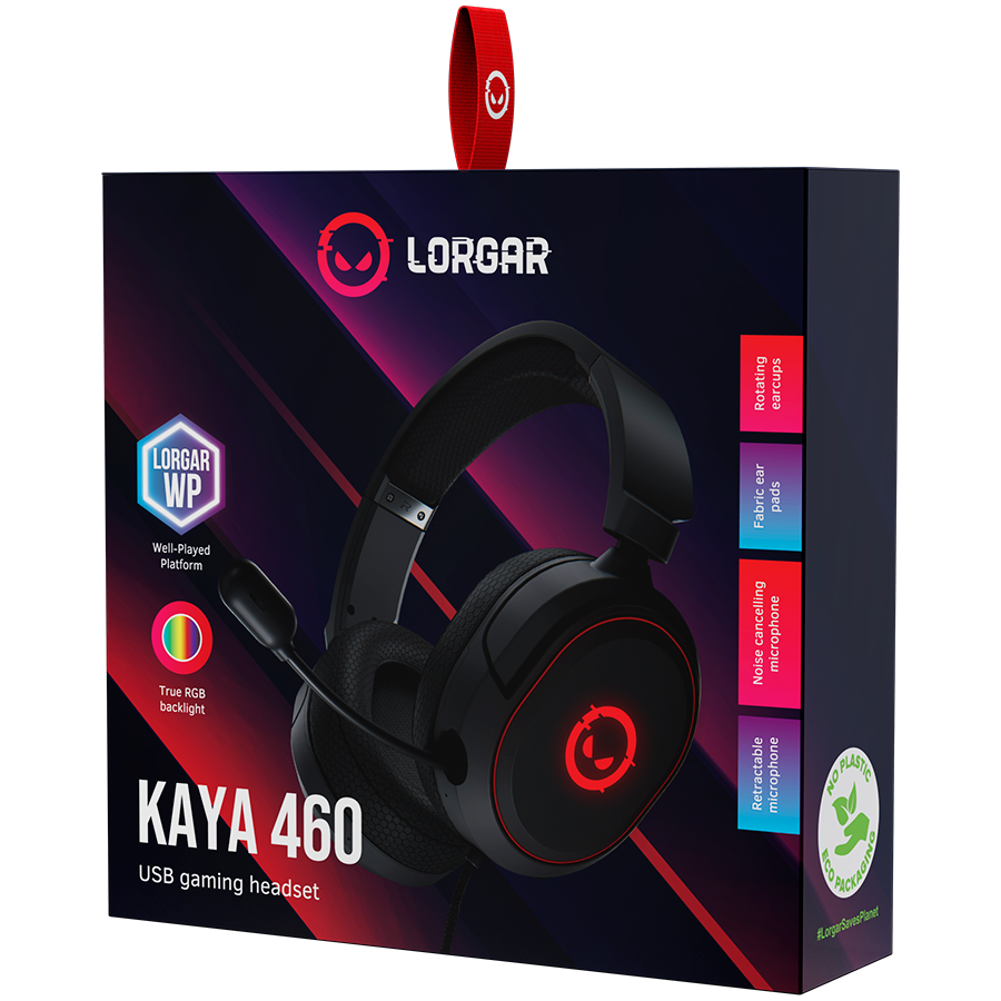 LORGAR Kaya 460, USB Gaming headset with microphone, CM108B, RGB backlight, Plug&Play, USB-A conn...