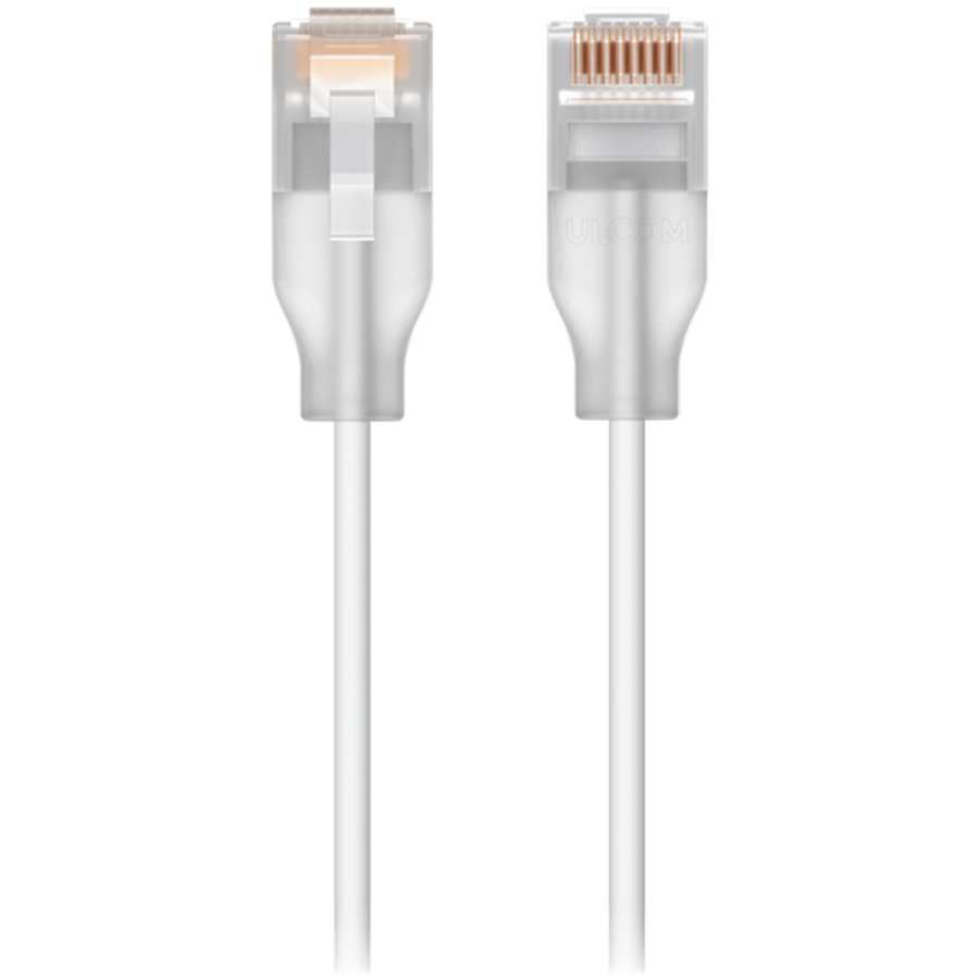 Ubiquiti UACC-Cable-Patch-EL-3M-W Nano-thin patch cable with 2.5 GbE support designed to show Eth...
