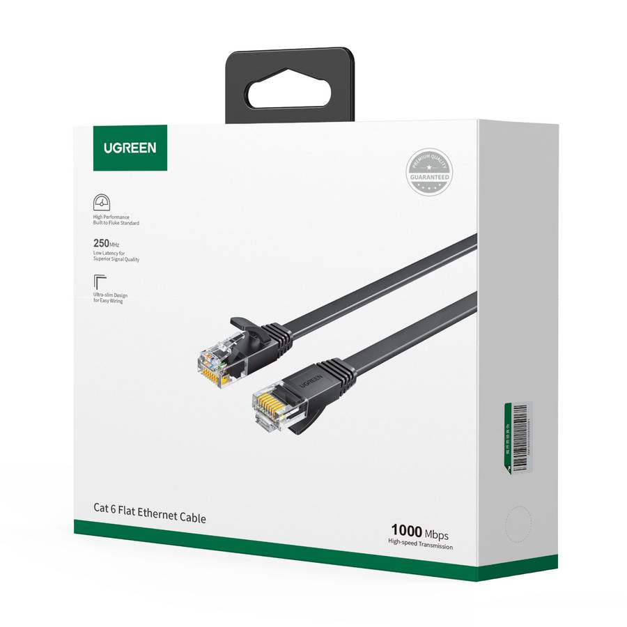 UGREEN NW102 Cat6 U/UTP Flat Ethernet Cable 10m - Black