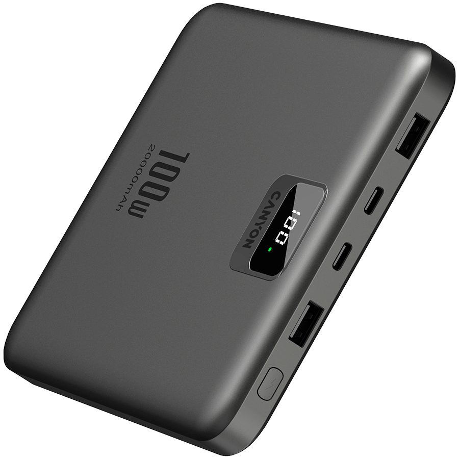 CANYON power bank PB-2008 LED FLAT 20000 mAh PD100W QC3.0 Dark Grey