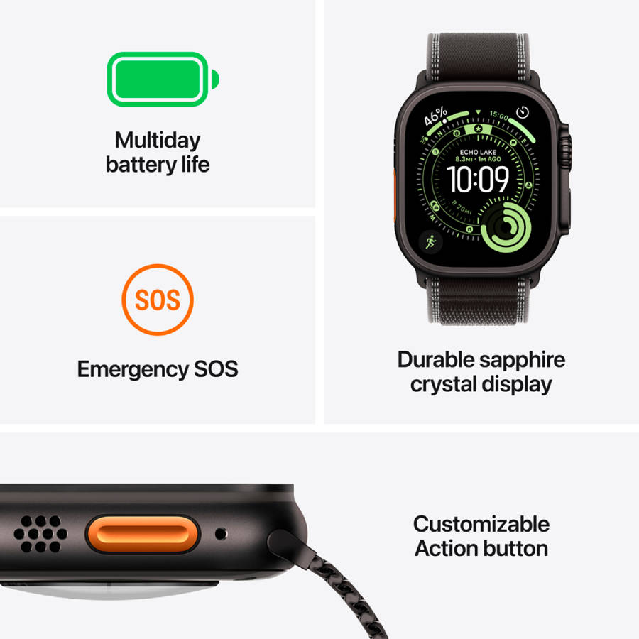 Apple Watch Ultra 3 GPS + Cellular 49mm Black Titanium Case with Black Alpine Loop - Medium,Model...
