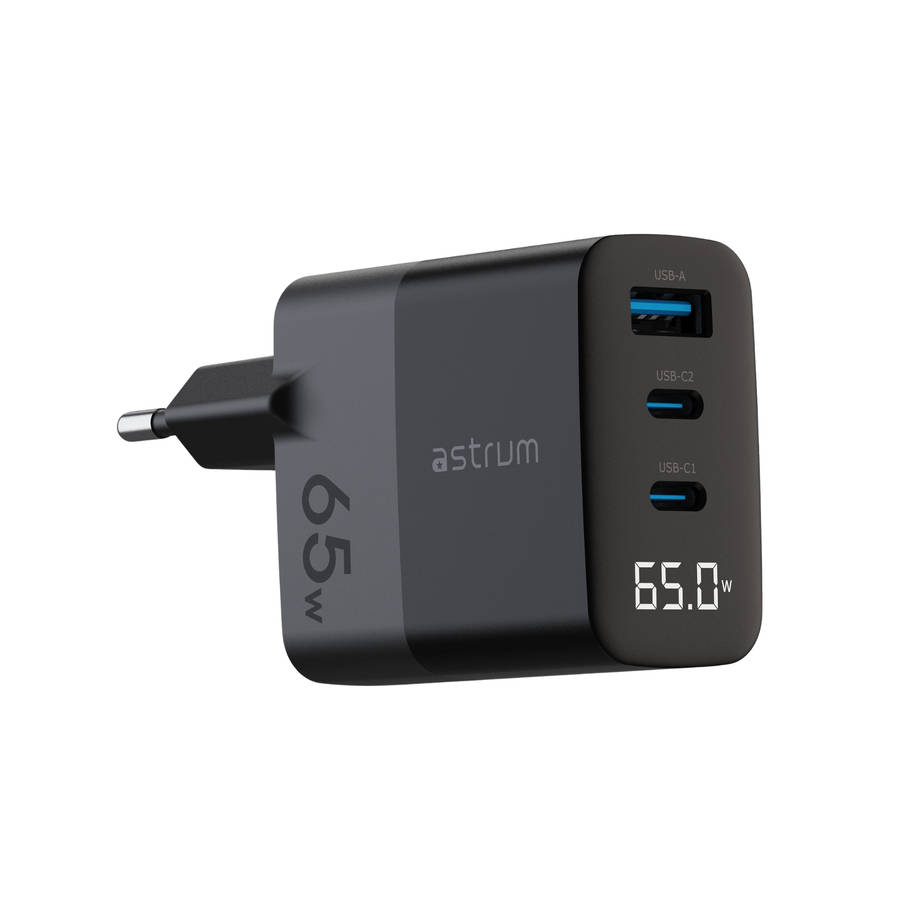 WATZ65G 65W PD WALL CHARGER 1A 2C LCD BK