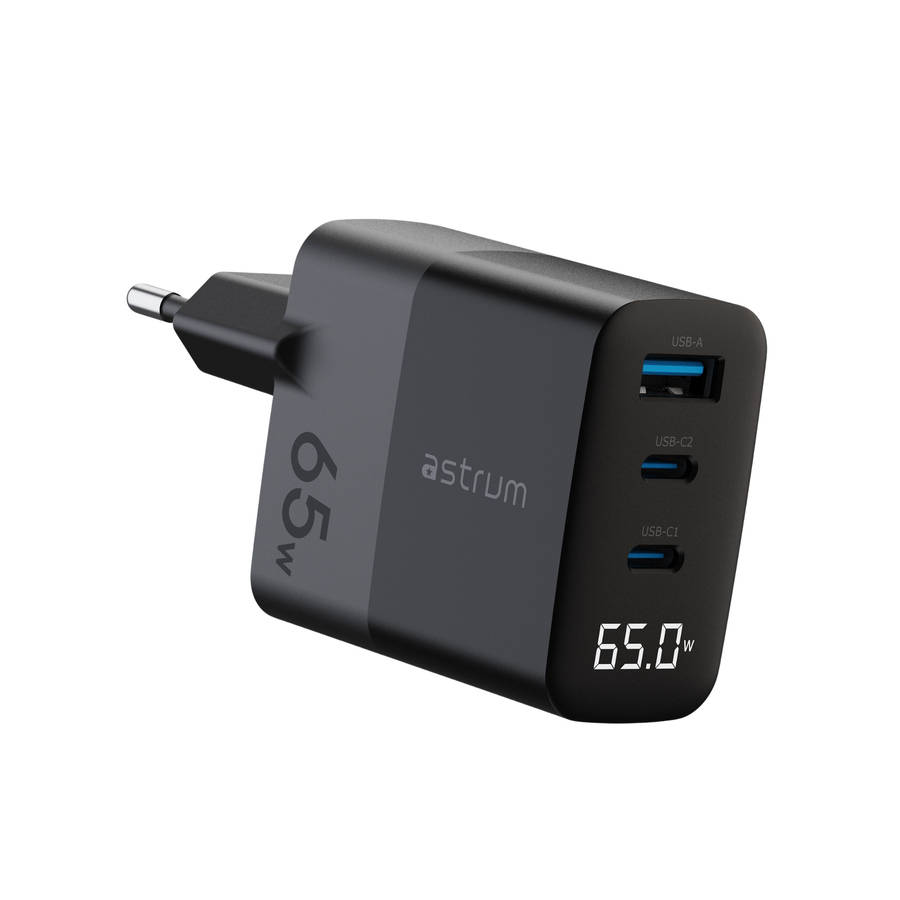 WATZ65G 65W PD WALL CHARGER 1A 2C LCD BK