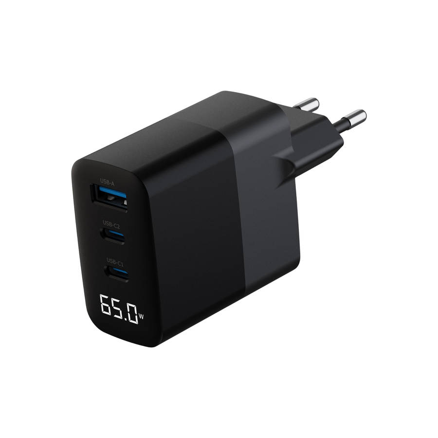WATZ65G 65W PD WALL CHARGER 1A 2C LCD BK