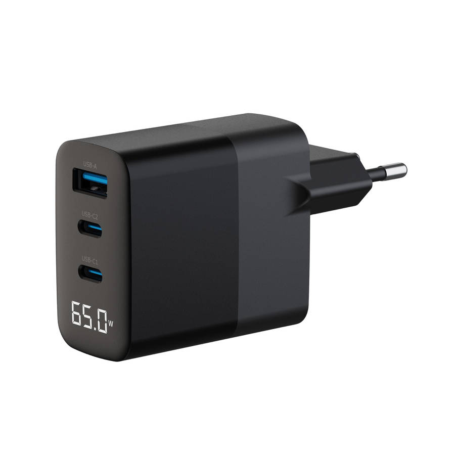 WATZ65G 65W PD WALL CHARGER 1A 2C LCD BK