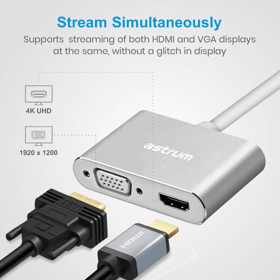 USB-C to VGA & HDMI Adapter | 4K HDMI + 1080P VGA -  DA660