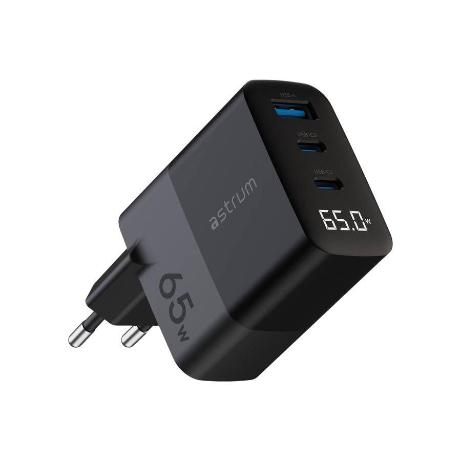 WATZ65G 65W PD WALL CHARGER 1A 2C LCD BK