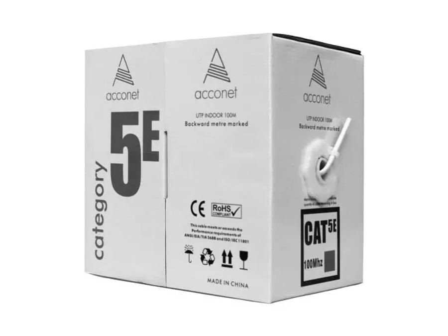 Acconet CAT5e Indoor Ethernet Cable 100m White Solid Copper UTP Pull Box | CAT5-100-SC