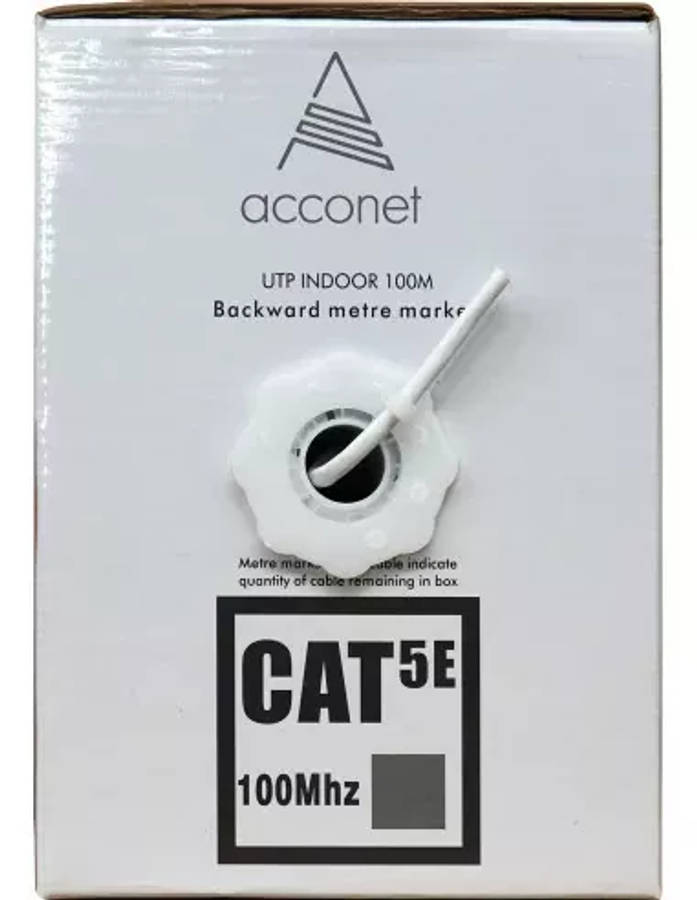 Acconet CAT5e Indoor Ethernet Cable 100m White Solid Copper UTP Pull Box | CAT5-100-SC