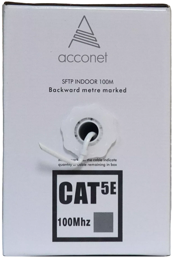 Acconet CAT5e Indoor Ethernet Cable 100m White Solid Copper STP Pull Box | CAT5-100-SC-STP