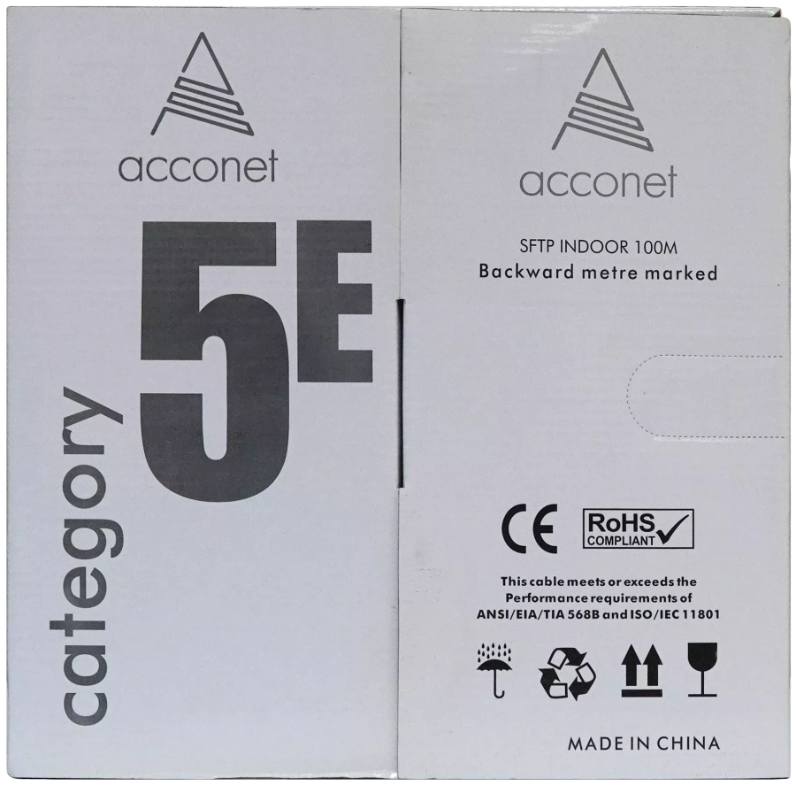Acconet CAT5e Indoor Ethernet Cable 100m White Solid Copper STP Pull Box | CAT5-100-SC-STP