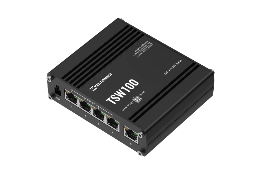 Teltonika Industrial Unmanaged 5 Port PoE+ Ethernet Switch | TSW100