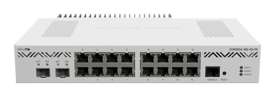 MikroTik Cloud Core 16 Port Gigabit 2SFP+ Passive Cooling Router | MT-RBCCR2004-16G-2S+PC